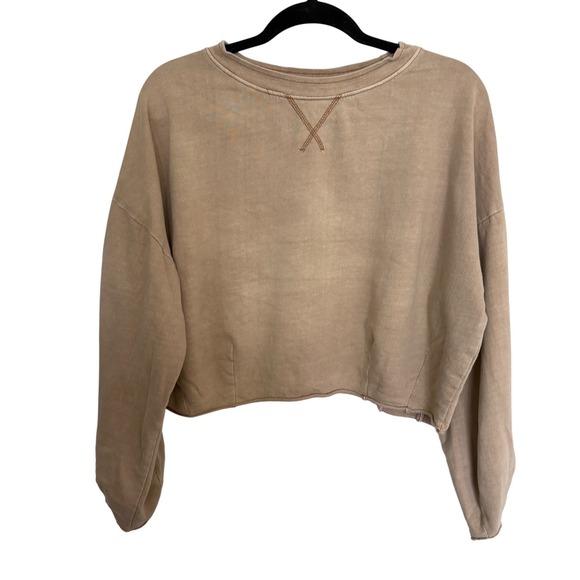 Urban Outfitters Tops - Urban Outfitters Tan Cropped Oversized Sweatshirt Balloon Sleeve Crew Neck Med